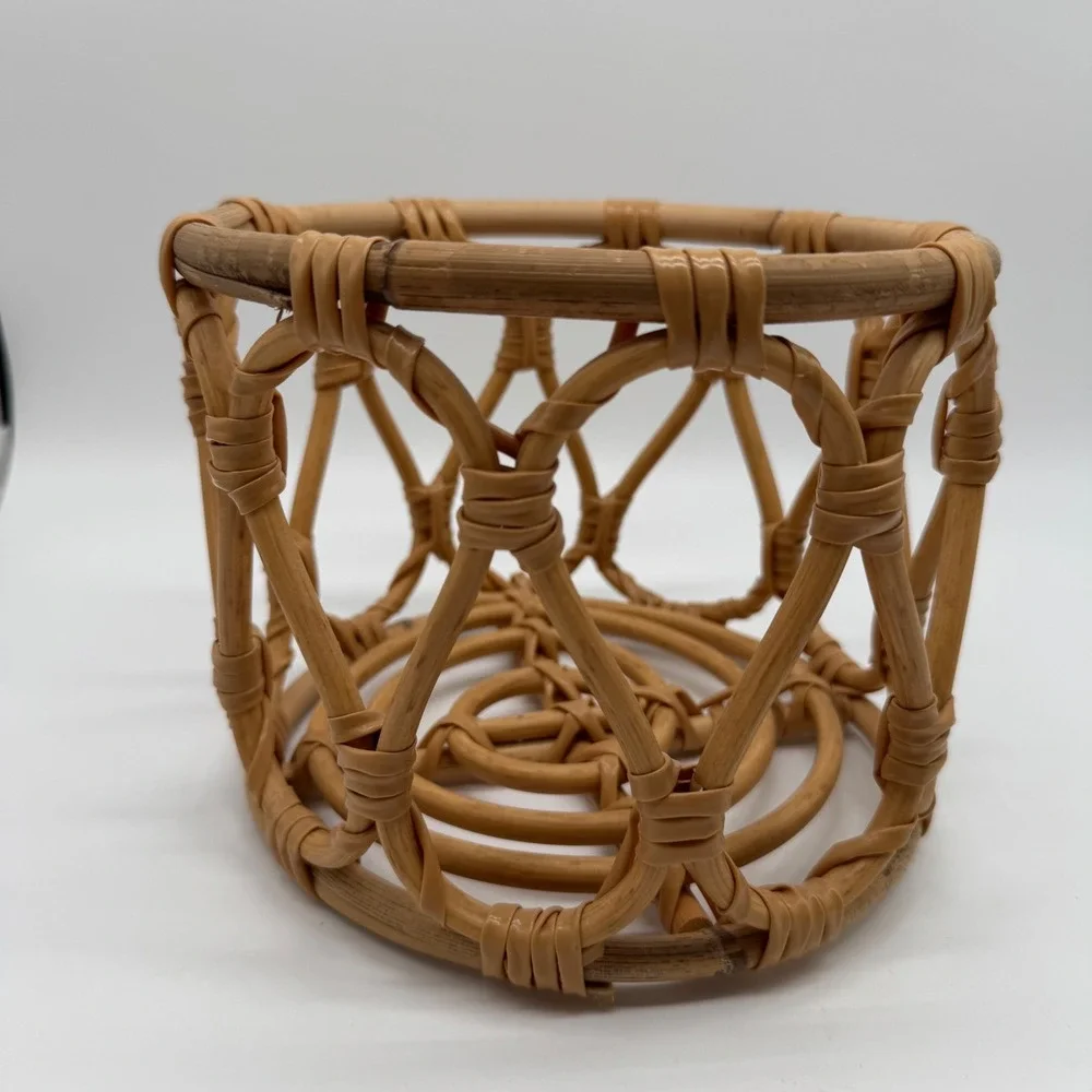 Vintage 1970s Rattan Plant Pot Basket Holder Openwork Boho Planter 8x6